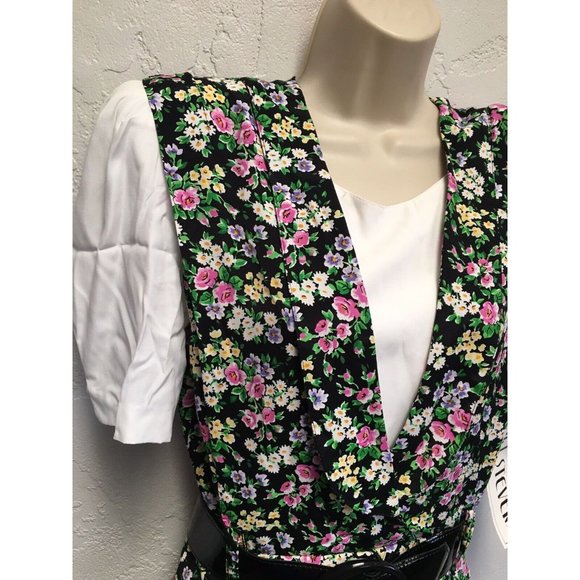 RJ Stevens Peplum Rayon Floral Belted Secretary Dress 10 Vintage 80's But NWT - Picture 4 of 8